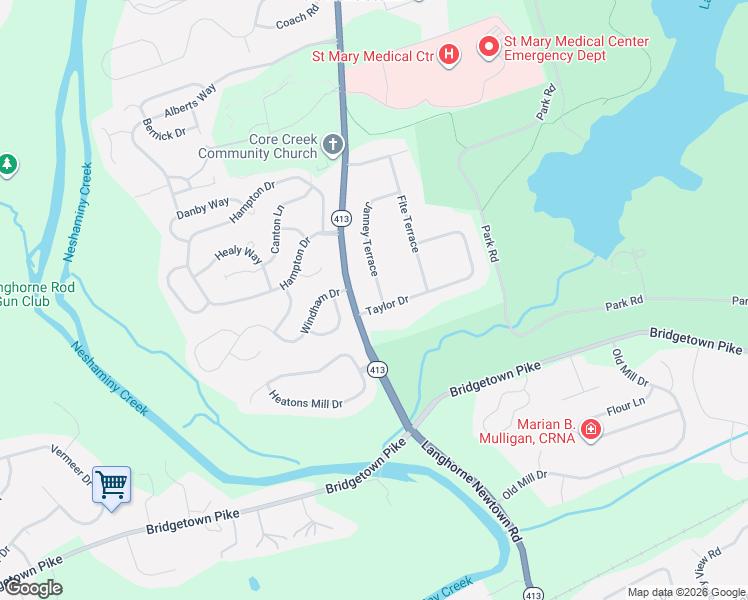 map of restaurants, bars, coffee shops, grocery stores, and more near 1650 Janney Terrace in Langhorne