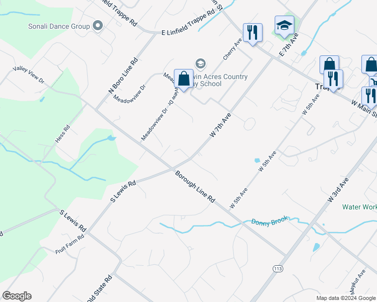 map of restaurants, bars, coffee shops, grocery stores, and more near 249 West 7th Avenue in Trappe
