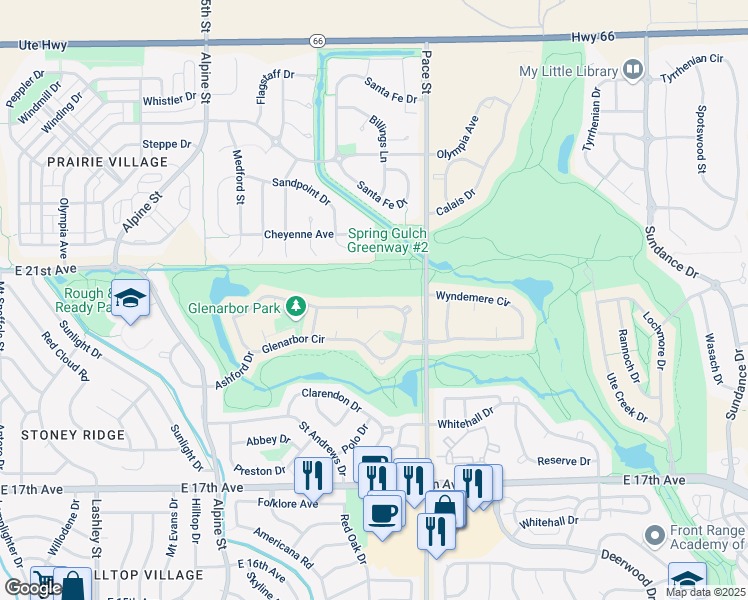 map of restaurants, bars, coffee shops, grocery stores, and more near 831 Glenarbor Circle in Longmont
