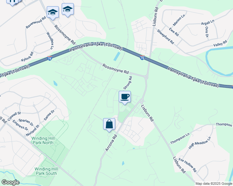 map of restaurants, bars, coffee shops, grocery stores, and more near 1403 Woolford Way in Mechanicsburg