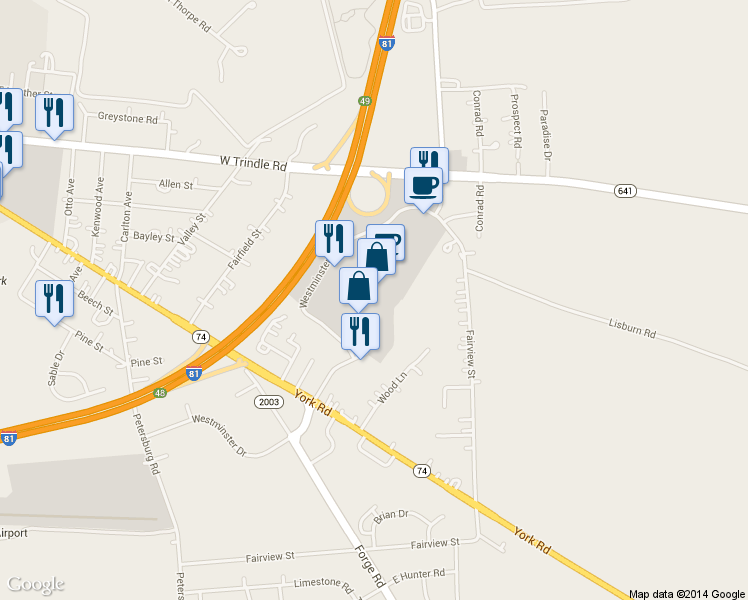 map of restaurants, bars, coffee shops, grocery stores, and more near 321 York Road in Carlisle
