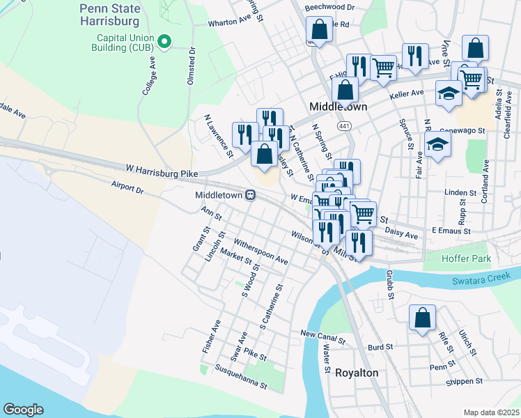 map of restaurants, bars, coffee shops, grocery stores, and more near 113 Fisher Avenue in Middletown