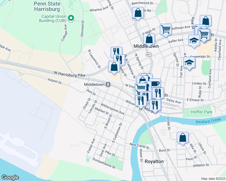 map of restaurants, bars, coffee shops, grocery stores, and more near 111 Fisher Avenue in Middletown