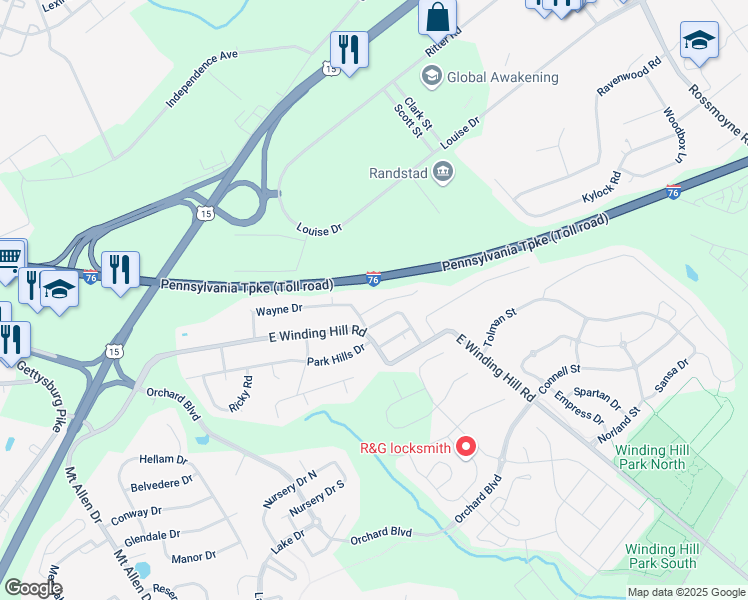 map of restaurants, bars, coffee shops, grocery stores, and more near 711 Edgewood Lane in Mechanicsburg