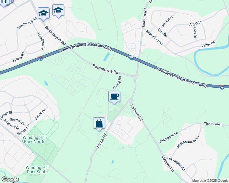 map of restaurants, bars, coffee shops, grocery stores, and more near 1403 Woolford Way in Mechanicsburg
