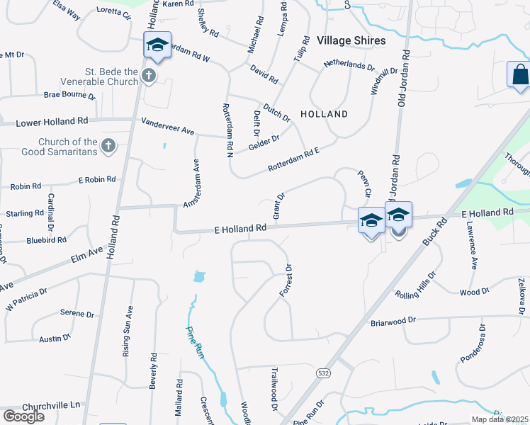 map of restaurants, bars, coffee shops, grocery stores, and more near 11 Jefferson Court in Village Shires
