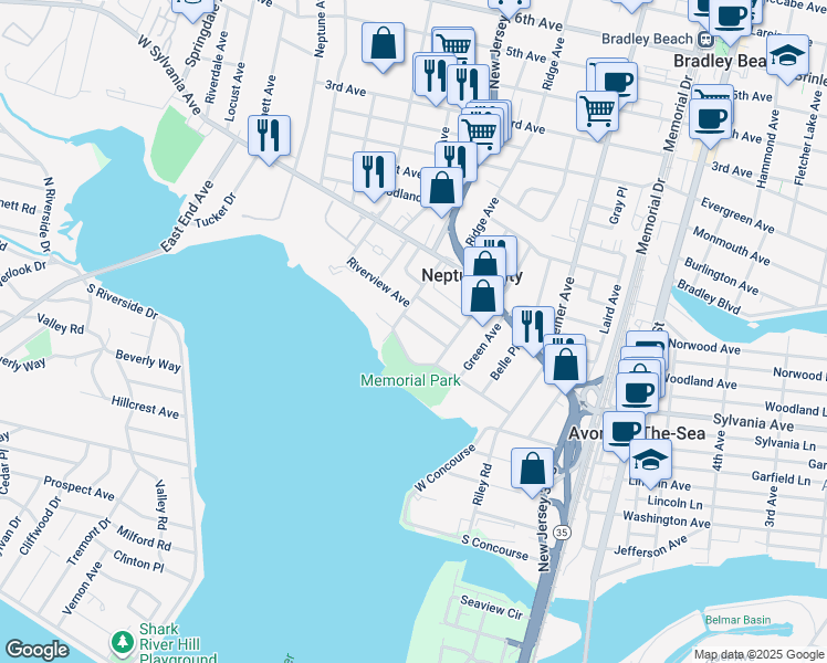 map of restaurants, bars, coffee shops, grocery stores, and more near 79 Wilson Avenue in Neptune City
