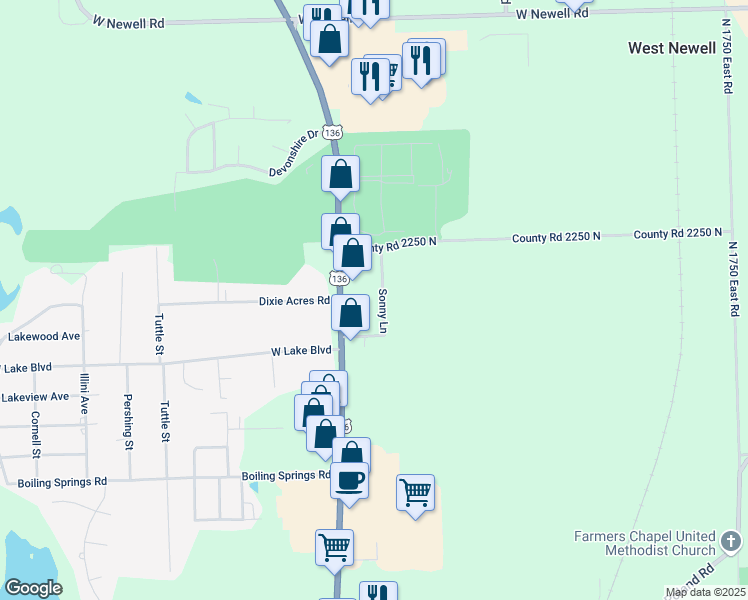 map of restaurants, bars, coffee shops, grocery stores, and more near 3817 North Vermilion Street in Danville
