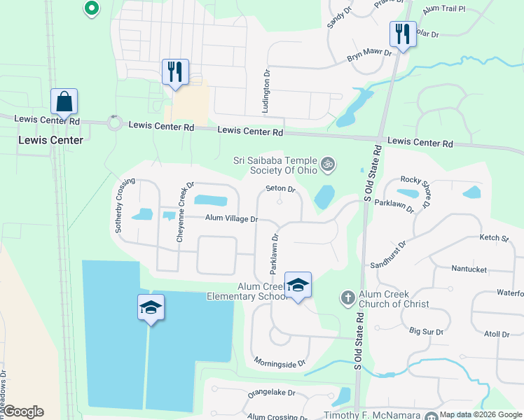 map of restaurants, bars, coffee shops, grocery stores, and more near 6032 Seton Court in Lewis Center