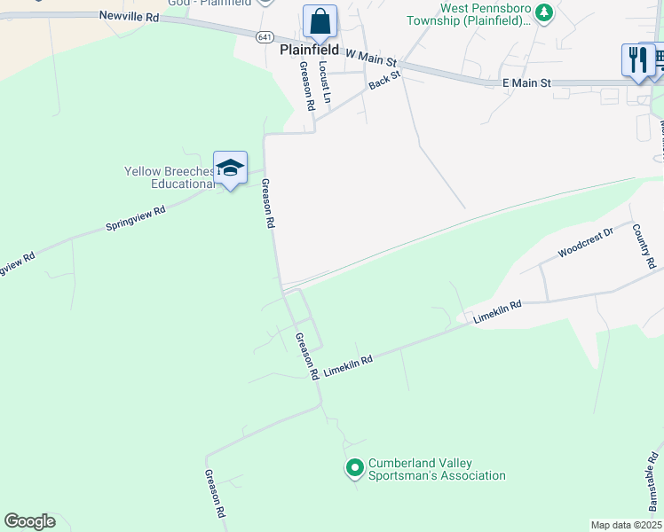 map of restaurants, bars, coffee shops, grocery stores, and more near 297 Greason Rd in Carlisle