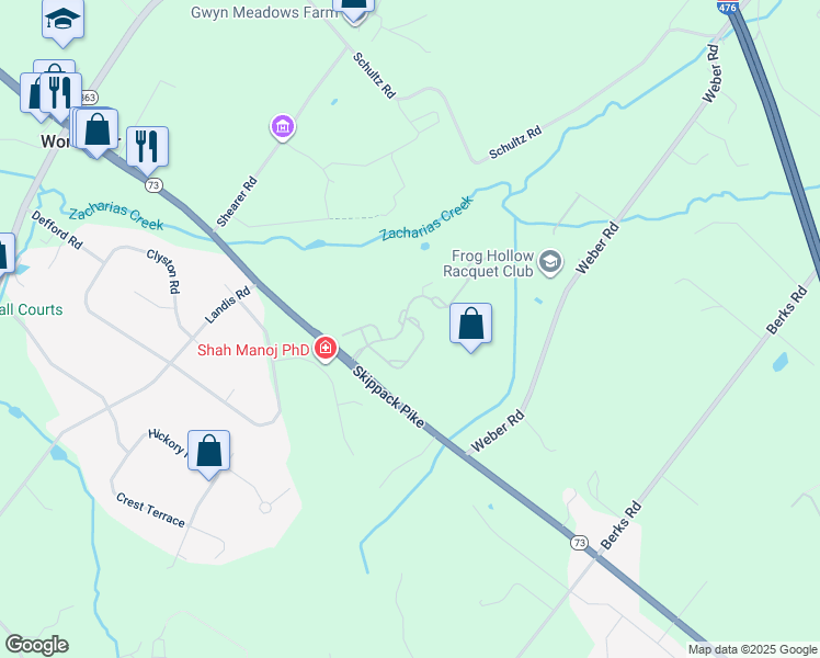 map of restaurants, bars, coffee shops, grocery stores, and more near 180 Meadow View Lane in Lansdale