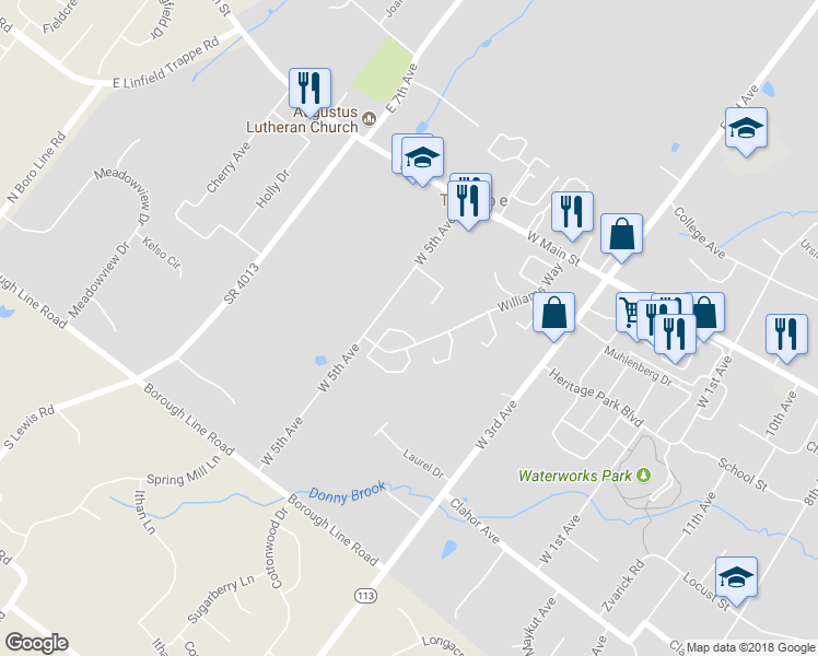 map of restaurants, bars, coffee shops, grocery stores, and more near 512 Hancock Court in Collegeville