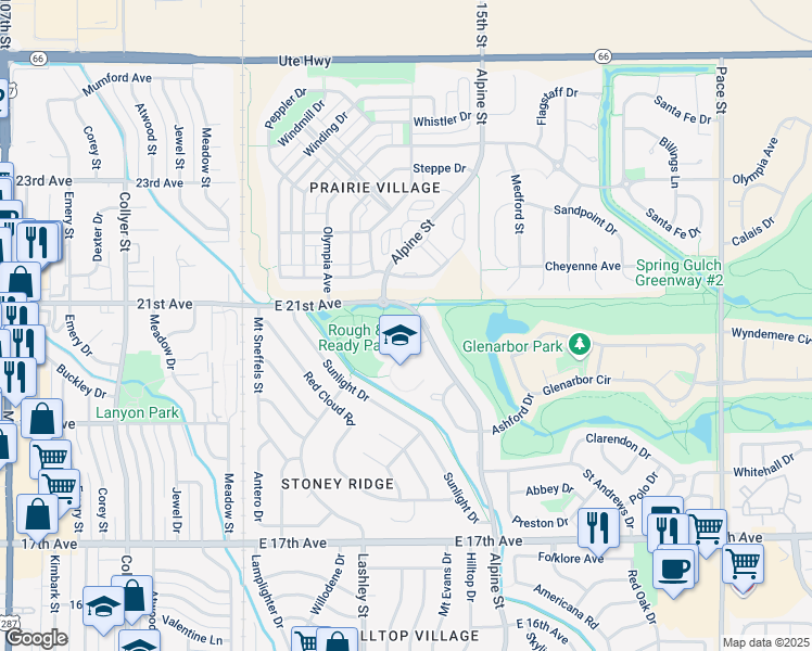 map of restaurants, bars, coffee shops, grocery stores, and more near 2031 Bristol Court in Longmont