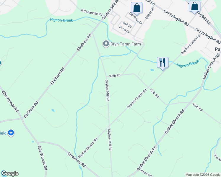 map of restaurants, bars, coffee shops, grocery stores, and more near 433 Saylors Mill Road in Spring City