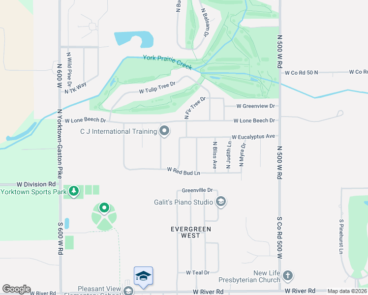 map of restaurants, bars, coffee shops, grocery stores, and more near 309-313 N Fir Tree Dr in Muncie