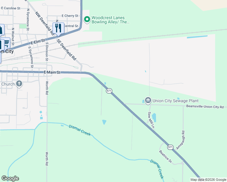map of restaurants, bars, coffee shops, grocery stores, and more near 262-398 Route 571 in Union City