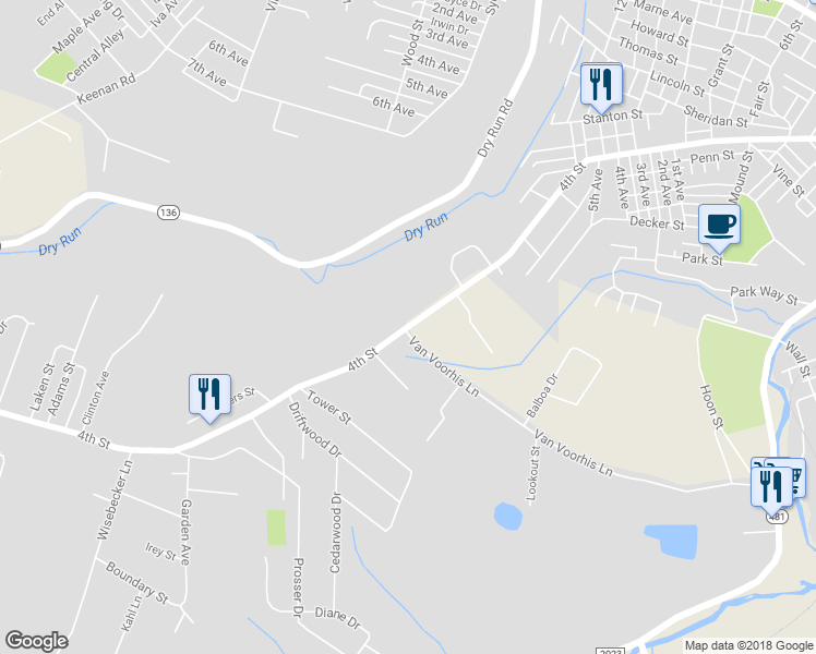 map of restaurants, bars, coffee shops, grocery stores, and more near 1422 4th Street in Monongahela