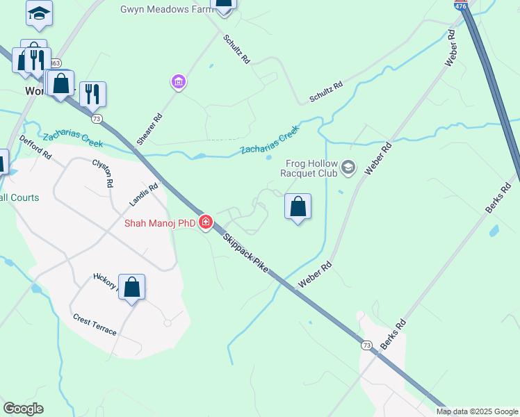 map of restaurants, bars, coffee shops, grocery stores, and more near 180 Meadow View Lane in Lansdale