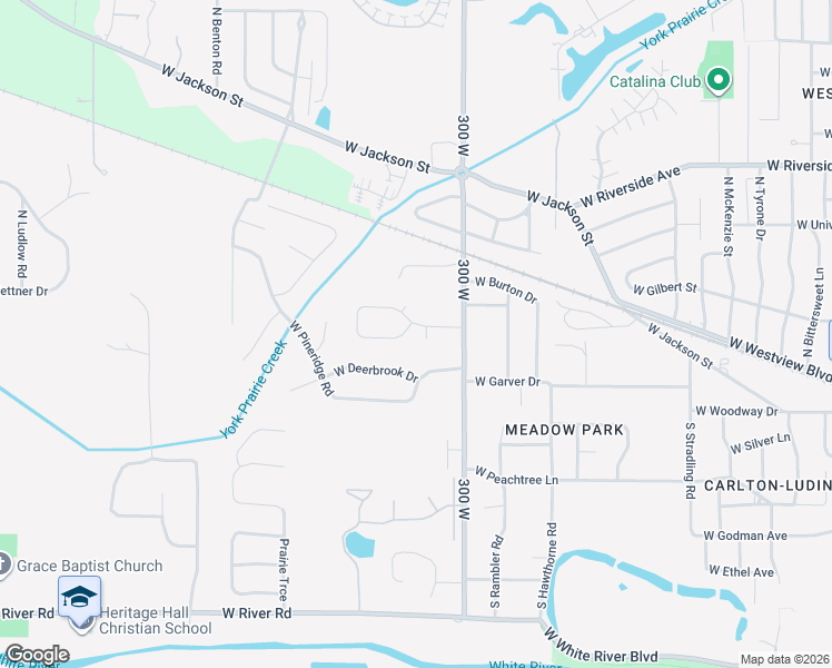 map of restaurants, bars, coffee shops, grocery stores, and more near 398 North Redwing Court in Muncie