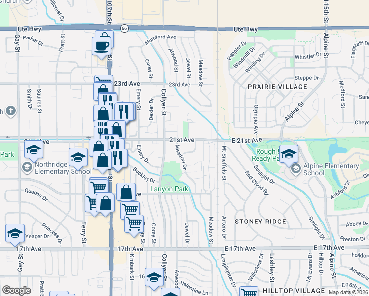 map of restaurants, bars, coffee shops, grocery stores, and more near 2032 Estes Lane in Longmont