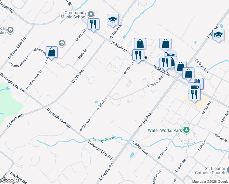 map of restaurants, bars, coffee shops, grocery stores, and more near 532 Hancock Court in Collegeville