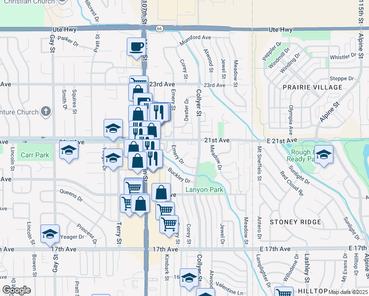 map of restaurants, bars, coffee shops, grocery stores, and more near 331 21st Avenue in Longmont