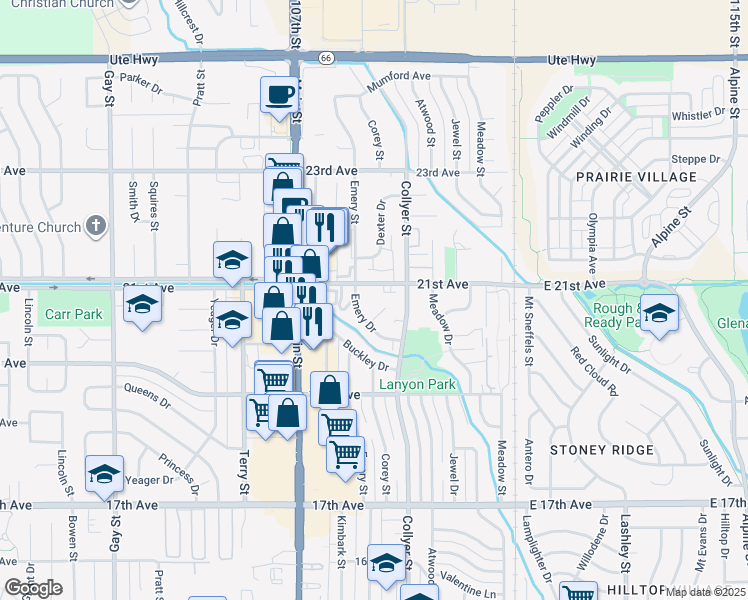 map of restaurants, bars, coffee shops, grocery stores, and more near 331 21st Avenue in Longmont