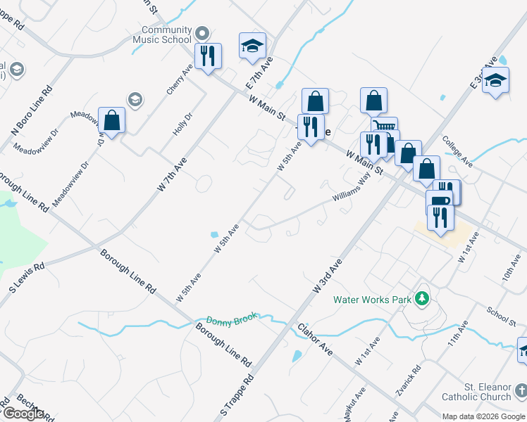 map of restaurants, bars, coffee shops, grocery stores, and more near 532 Hancock Court in Collegeville
