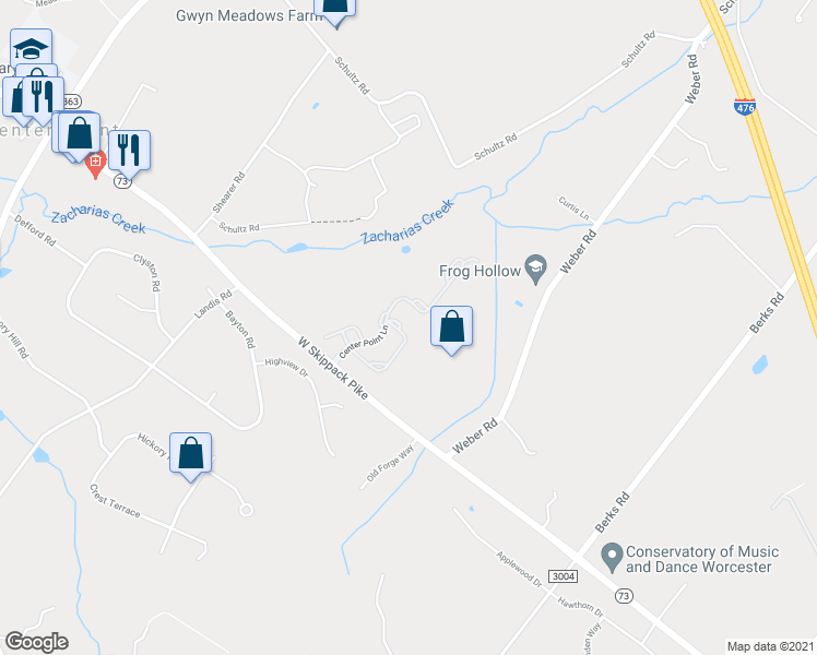 map of restaurants, bars, coffee shops, grocery stores, and more near 171 Meadow View Lane in Lansdale