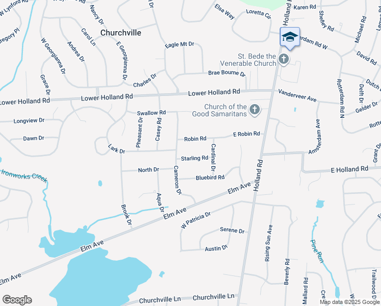 map of restaurants, bars, coffee shops, grocery stores, and more near 25 Starling Road in Holland