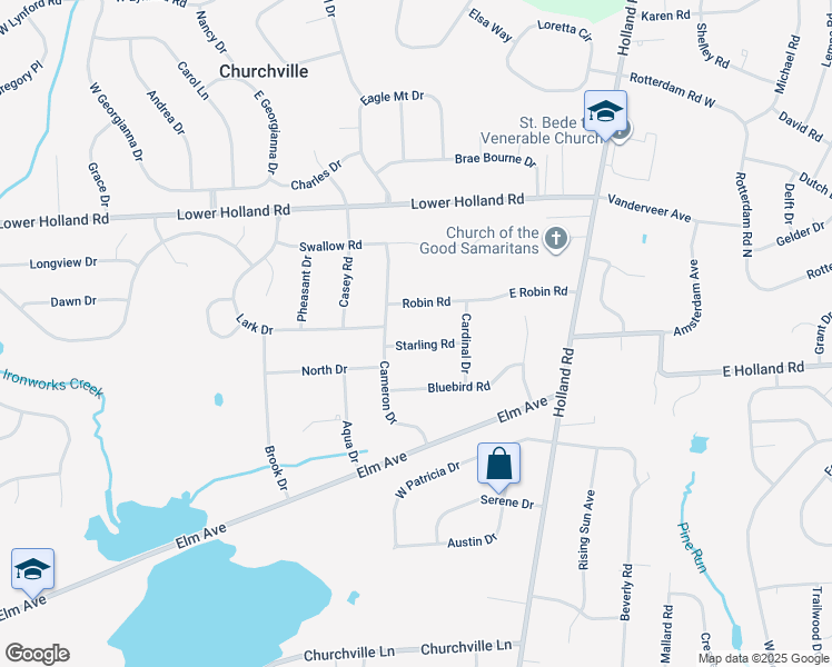 map of restaurants, bars, coffee shops, grocery stores, and more near 25 Starling Road in Holland