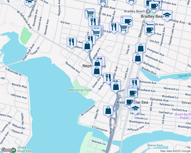 map of restaurants, bars, coffee shops, grocery stores, and more near 42 Myron Ave in Neptune City