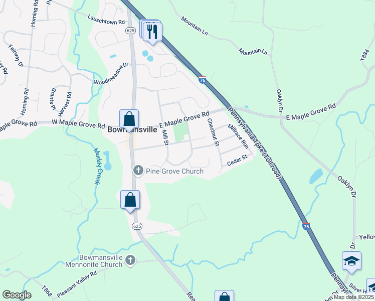 map of restaurants, bars, coffee shops, grocery stores, and more near 101 Raybil Dr in Narvon