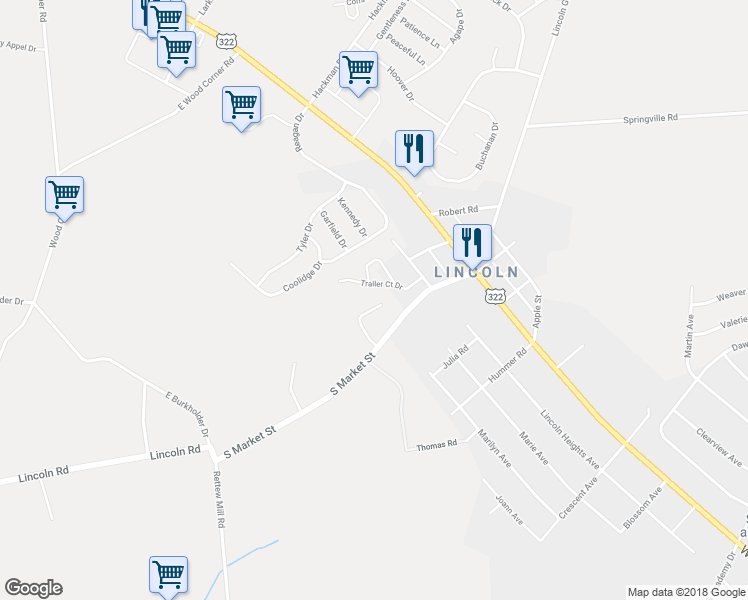 map of restaurants, bars, coffee shops, grocery stores, and more near 72 Oriole Drive in Ephrata