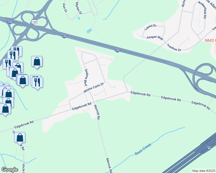 map of restaurants, bars, coffee shops, grocery stores, and more near 6 Monaco Drive in Robbinsville Township