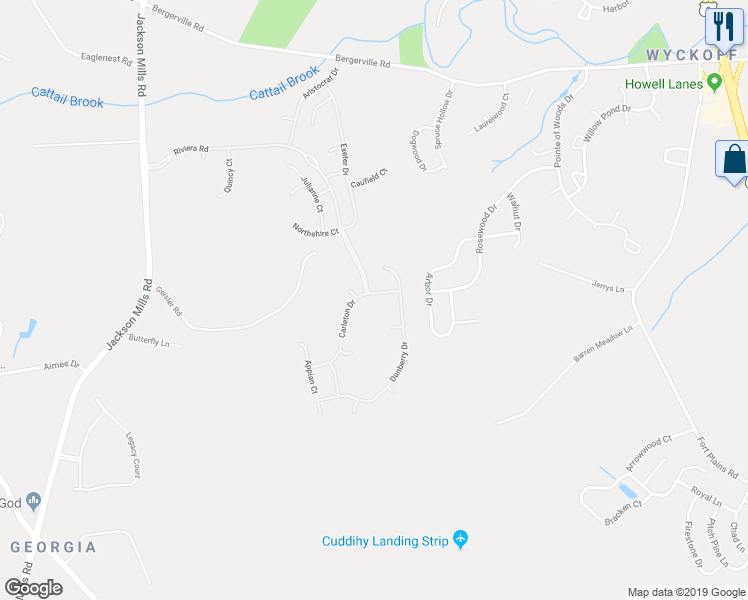 map of restaurants, bars, coffee shops, grocery stores, and more near 6 Carleton Drive in Freehold