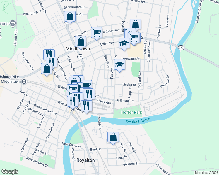 map of restaurants, bars, coffee shops, grocery stores, and more near 40 Spruce St in Middletown