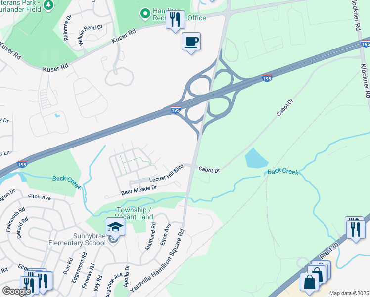 map of restaurants, bars, coffee shops, grocery stores, and more near 2105 Talbot Way in Trenton
