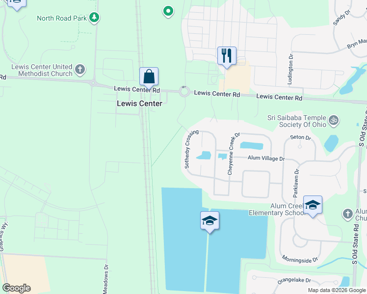 map of restaurants, bars, coffee shops, grocery stores, and more near 1632 Sotherby Crossing in Lewis Center