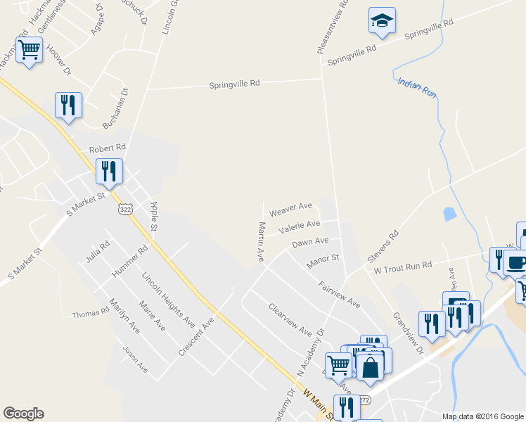 map of restaurants, bars, coffee shops, grocery stores, and more near 1328 Martin Avenue in Ephrata