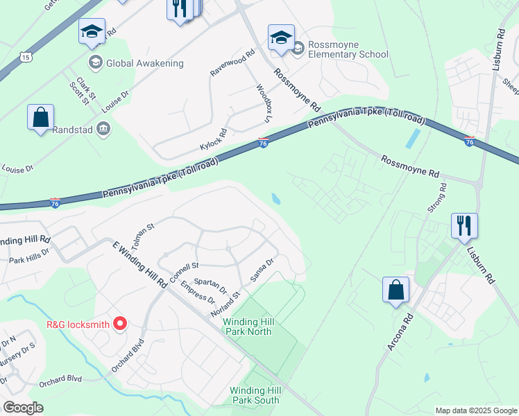 map of restaurants, bars, coffee shops, grocery stores, and more near 1548 Zestar Drive in Mechanicsburg