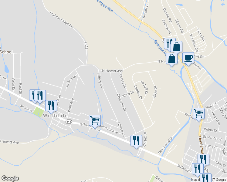 map of restaurants, bars, coffee shops, grocery stores, and more near 335 Crescent Drive in Washington