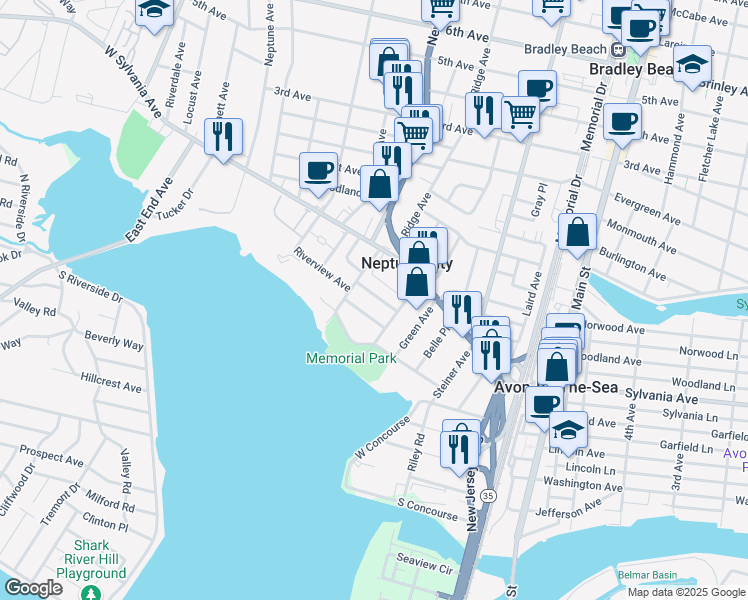 map of restaurants, bars, coffee shops, grocery stores, and more near 75 Lincoln Avenue in Neptune City