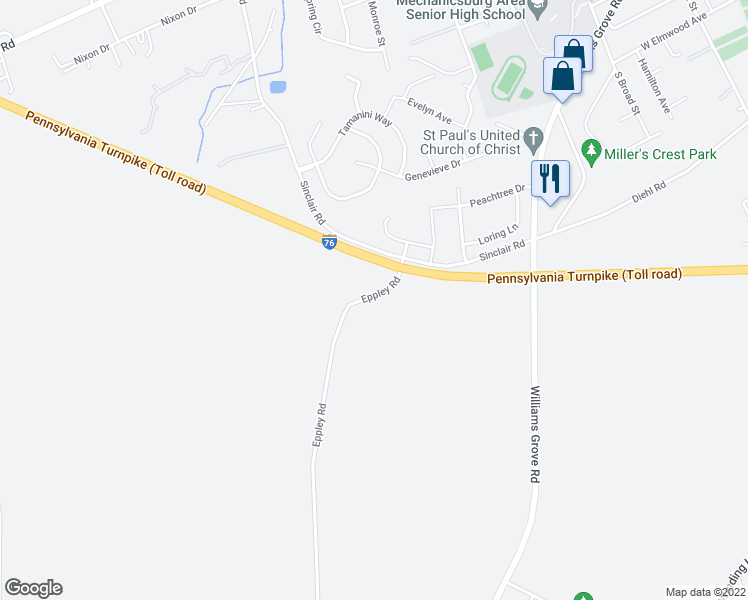 map of restaurants, bars, coffee shops, grocery stores, and more near 717 Eppley Road in Mechanicsburg