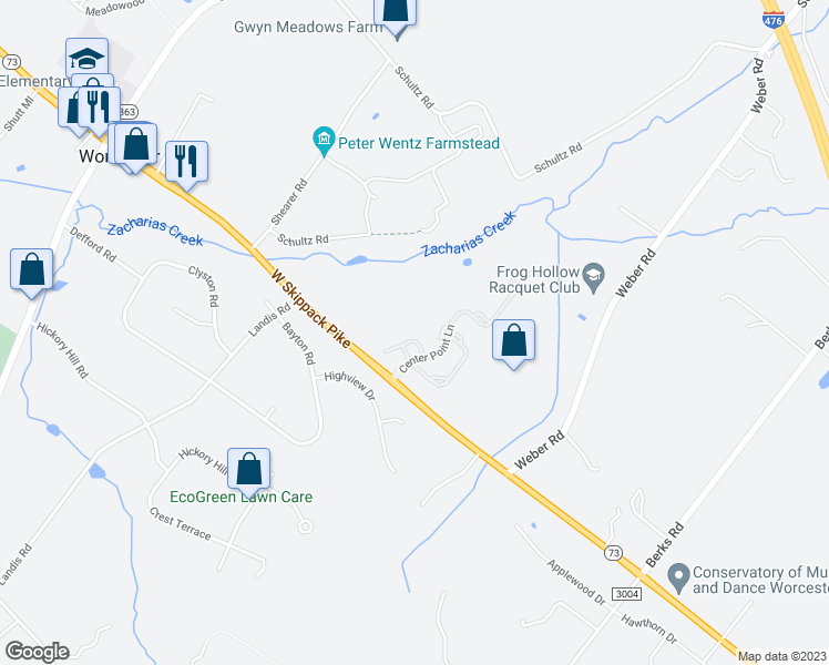 map of restaurants, bars, coffee shops, grocery stores, and more near 328 Silo Mill Lane in Lansdale