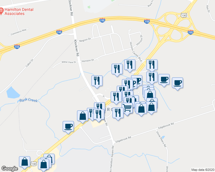 map of restaurants, bars, coffee shops, grocery stores, and more near 5 in Hamilton Township