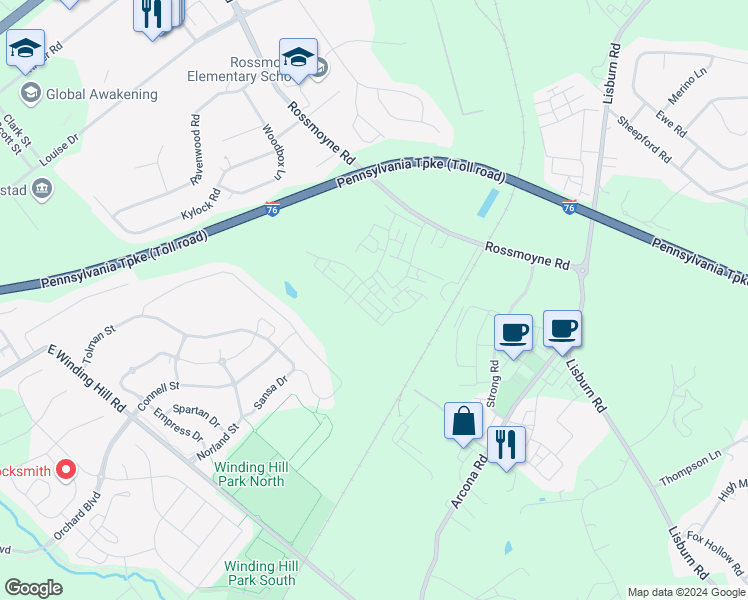 map of restaurants, bars, coffee shops, grocery stores, and more near Unnamed Road in Mechanicsburg