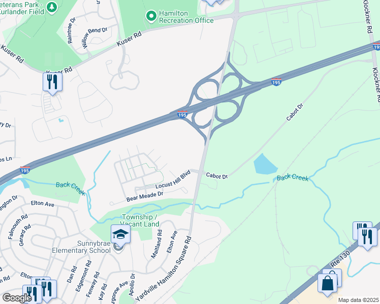 map of restaurants, bars, coffee shops, grocery stores, and more near 2105 Talbot Way in Trenton