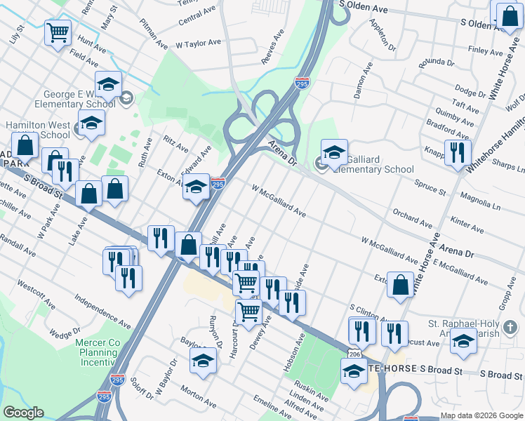 map of restaurants, bars, coffee shops, grocery stores, and more near 229 Maddock Avenue in Trenton