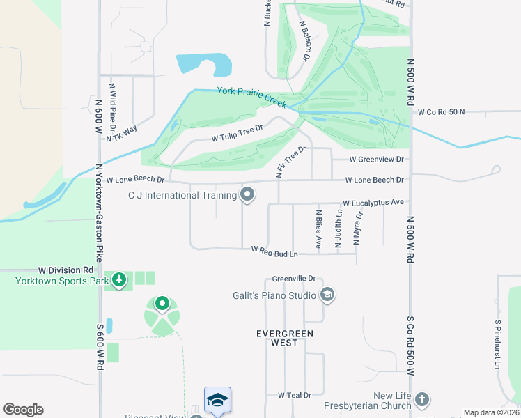 map of restaurants, bars, coffee shops, grocery stores, and more near 313 North Fir Tree Drive in Muncie